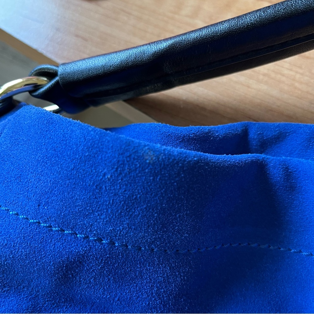 C. Wonder Blue Suede Slouch Hobo Bag with Leather Strap and Tassel - Picture 13 of 13